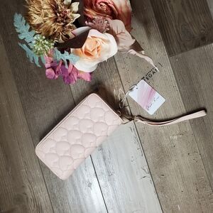 NWT Blush Kiss Large Heart Quilted Pillow Pink Double Zip-Around Vegan Wallet
